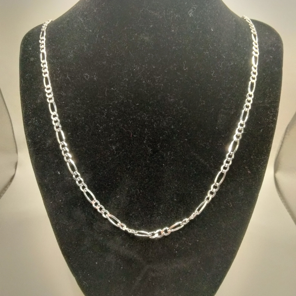 Handmade Sterling Silver 925 Figaro Link Chain 26 inch 12.72g Taxco Mexico